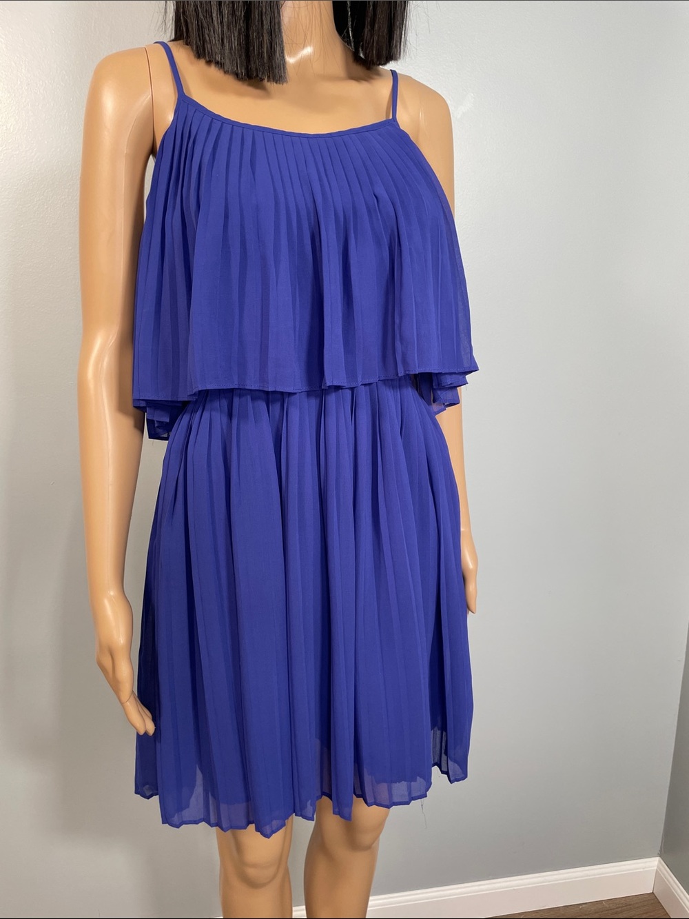 Forever 21 Cobalt Blue Pleated Spaghetti Strap Mini Dress
